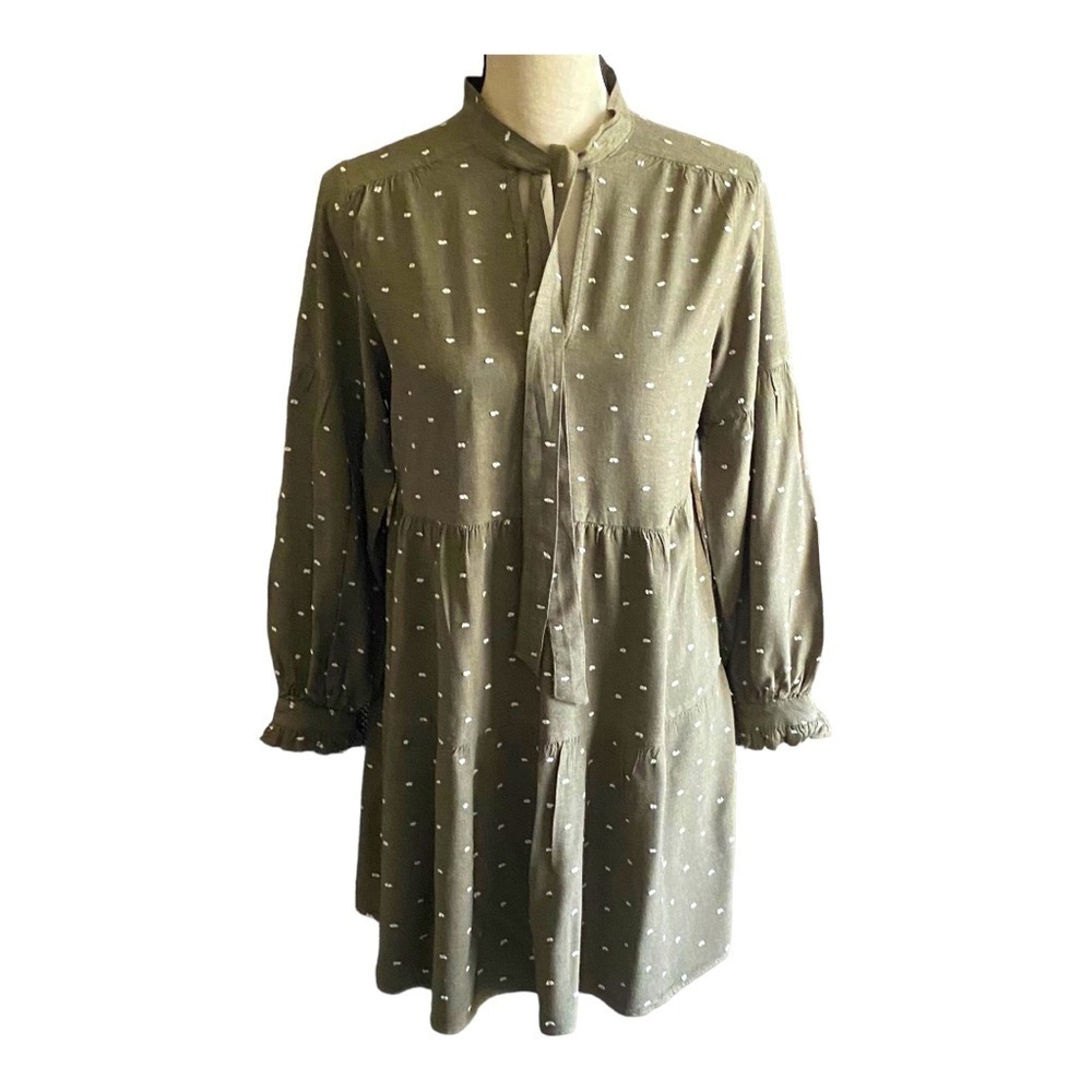 ZARA-GREEN DOT TIERED DRESS-SIZE XS